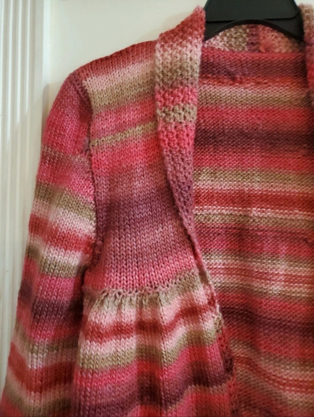 Handmade Knit Cardigan Striped M Pink